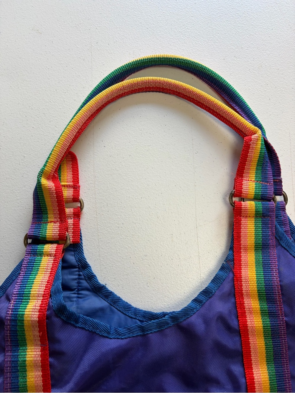 Vintage Hawaii Rainbow Stripe Tote Bag Purple Nylon 80s 90s Beach Travel gym - Picture 3 of 10